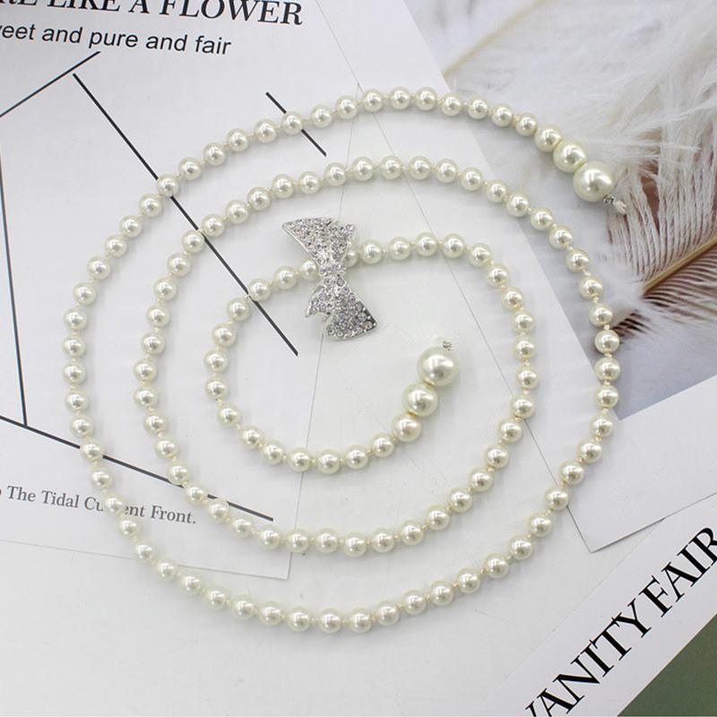 Sweet Bowknot Dress Pearl Waist Chain  Belts For Women Waist Chain