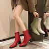 Square Toe Women Ankle Boots Thin Mid Heels Beiga/red/green Back Zipper Dress Sock Boots Woman Size 35-42 Botines Para Mujeres