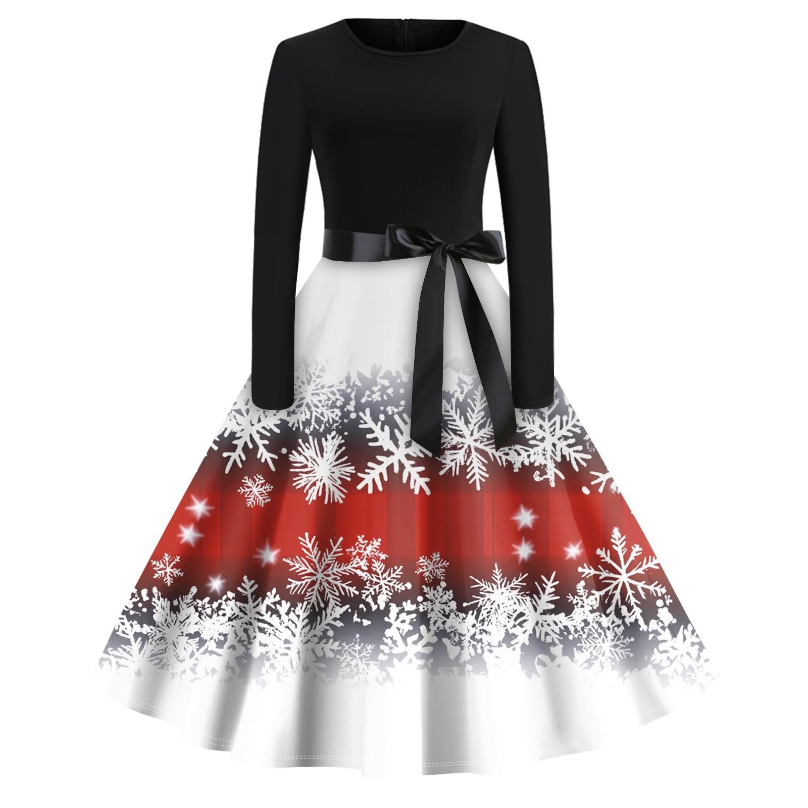 Женское винтажное классическое платье с длинным рукавом и рождественским принтом — фото 8