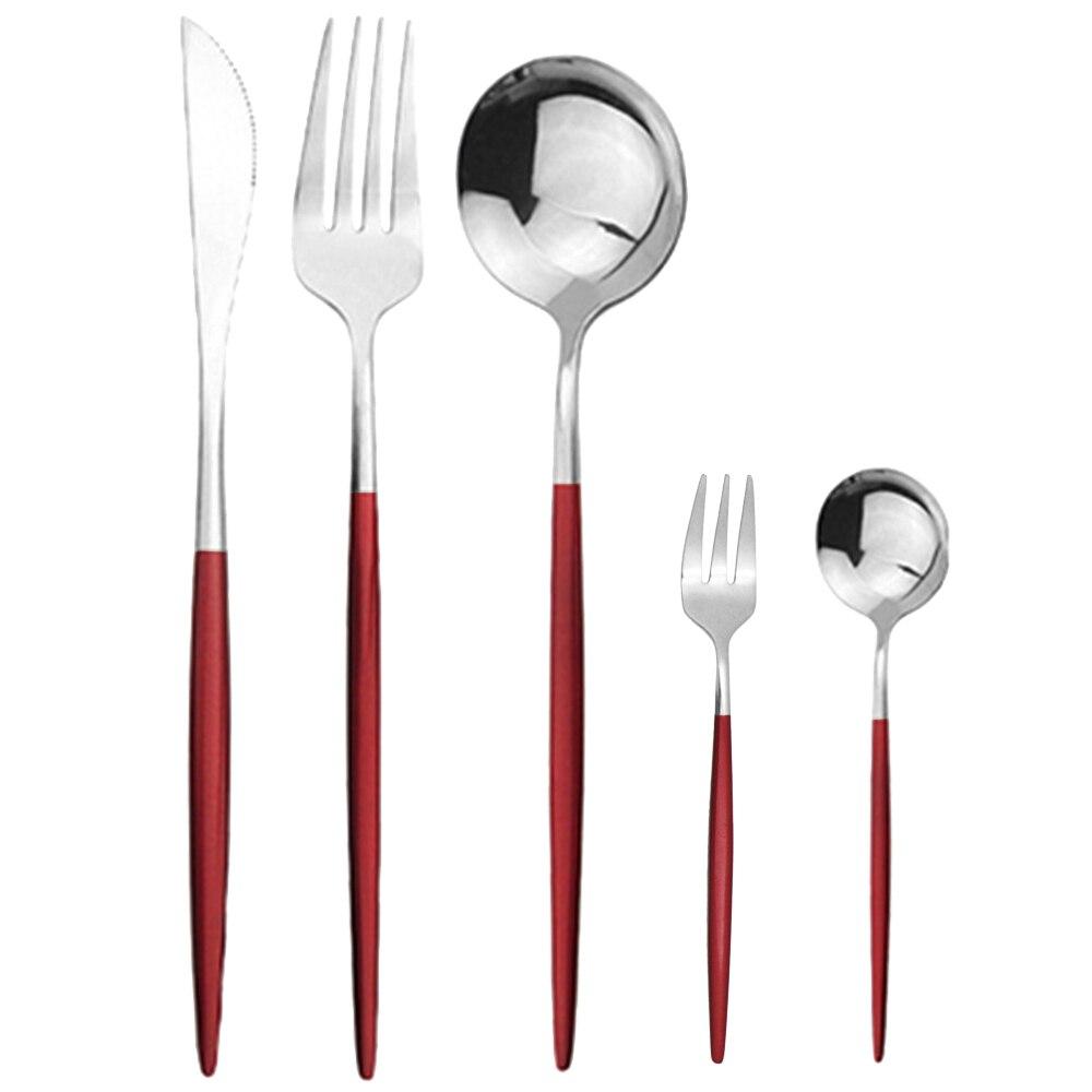 5Pcs Black Gold Dinnerware Set Knife Fork Spoon Flatware Set Stainless Steel Tableware Set Kitchen Cutlery Fruit Fork Silverware