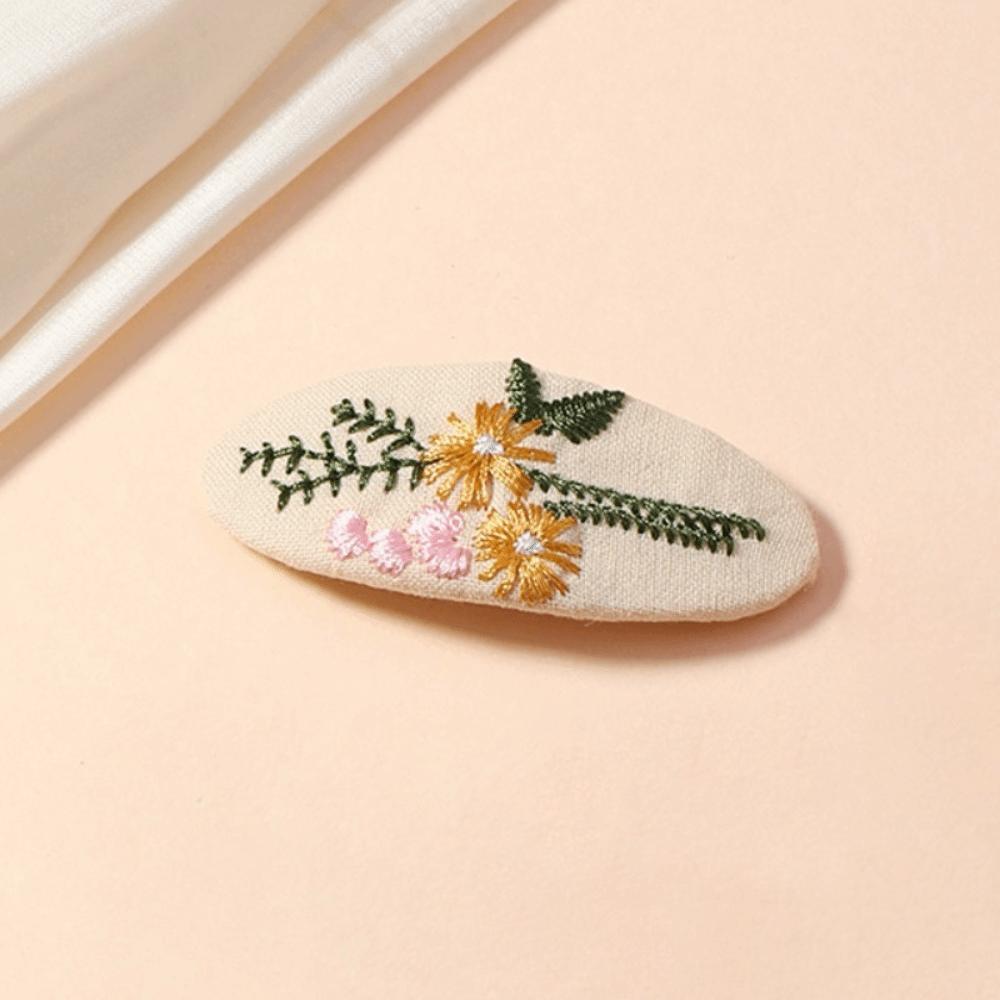 Fabric Side Clip Embroidery Hair Barrette Fresh BB Clip  Girls D