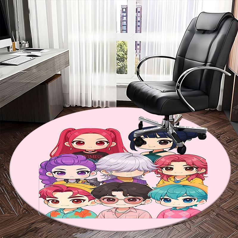 Kpop Girls Chair Mat Round Rug-Office Carpet, Machine Washable, Non-slip, Suitable for Living Rooms, Bedrooms