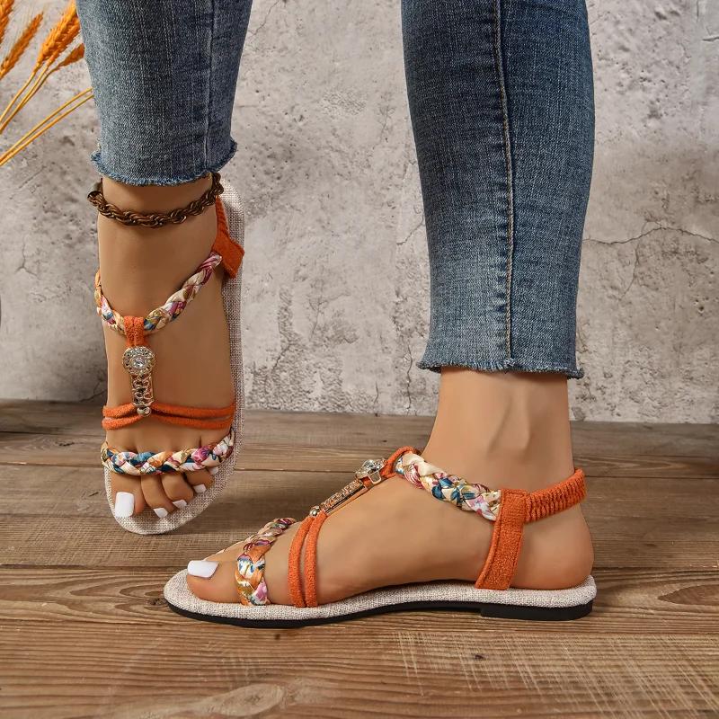 Fashion 2025 New Summer Women's Flat Sandals Fashion Set Wear Women's Sandals Trend Comfortable Non-slip Beach Shoes Sandalias Mujer