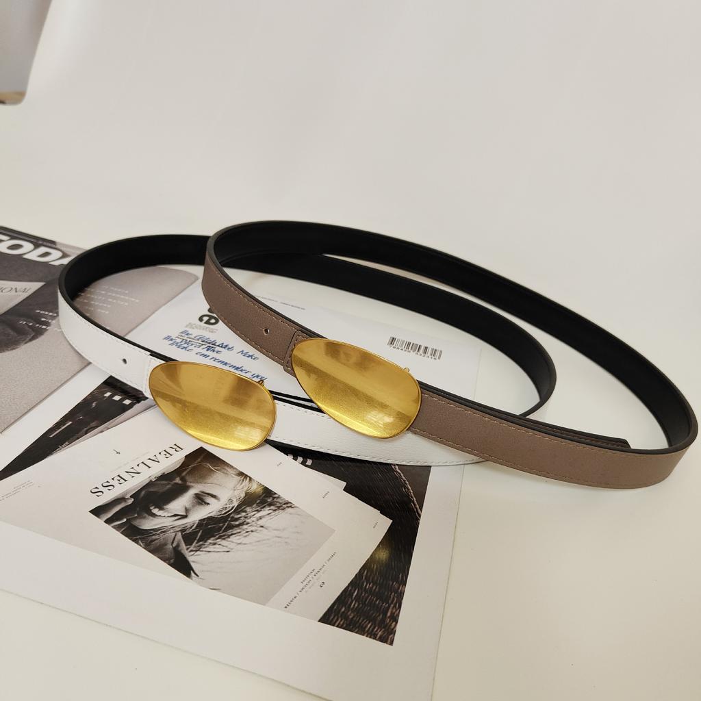 Oval Leather Cowhide Belt For Women, Simple Decorative Trendy Jeans Belt For Women