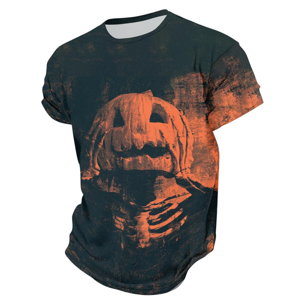 Men's Casual Short Sleeve T-Shirt with Halloween Print Lightweight Breathable Round Neck Top