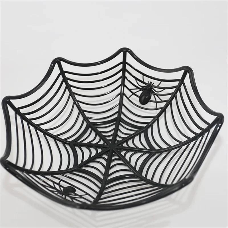Halloween Decorative Fruit Plate, Halloween Spider Web Candy Basket, Black Orange Candy Bowl, Plastic Candy Box