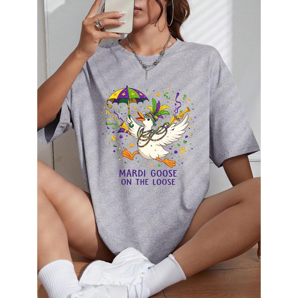 

Happy Carnivals Mardi Goose Print Womens T Shirts Cotton Casual T-Shirt Summer O-Neck Clothes Fashion Oversized Woman S