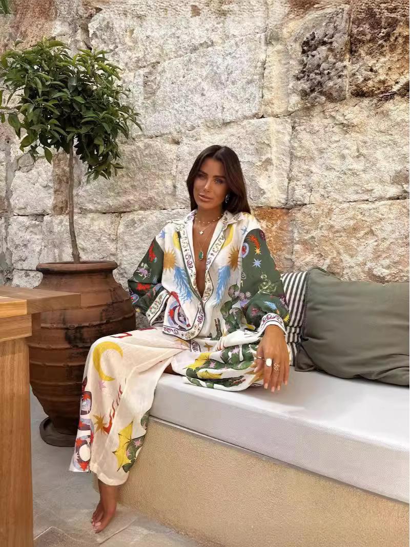 

2024 Европейский/Американский Набор льняной рубашки с длинным рукавом с принтом макарон Small абрикосовый