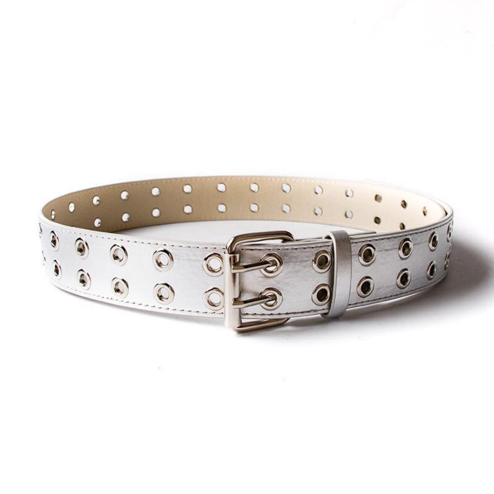Punk Double Row Hole Belt Wide Side Hip-hop Waist Belt PU Leather Star Waistbands  Female/Girls
