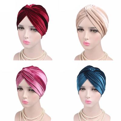 Cross Twist Hat Headscarf Beauty Cap Muslim Turban Hat Velvet Stretch Cap Chemo