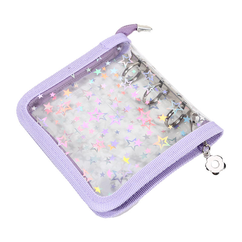 Mini PVC 3-Ring Binder Laser Star Design Zipper Closure Transparent Album For Photo Card Storage Memory Keeping Collecting Exquisite Fast Delivery