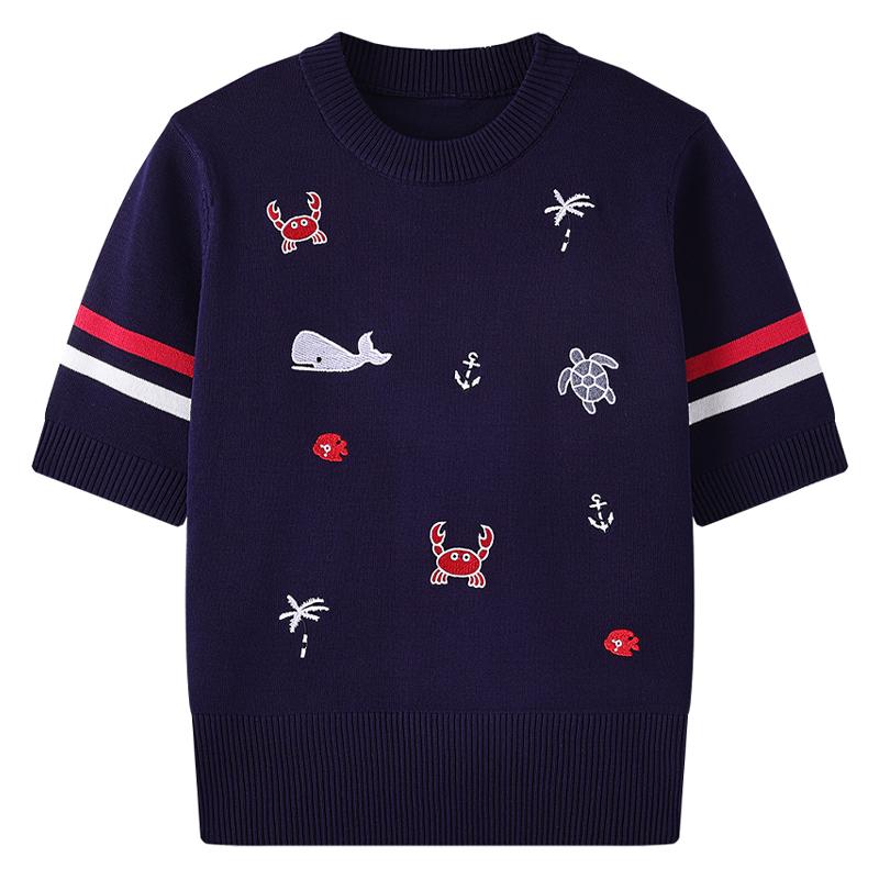 

Летние женские вышитые морские животные вязаные полосатые свитера пуловеры джемперы топы One Size синий