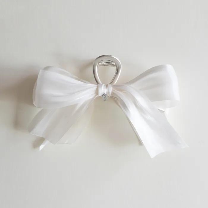 Fluid ribbon hair clip (White)
