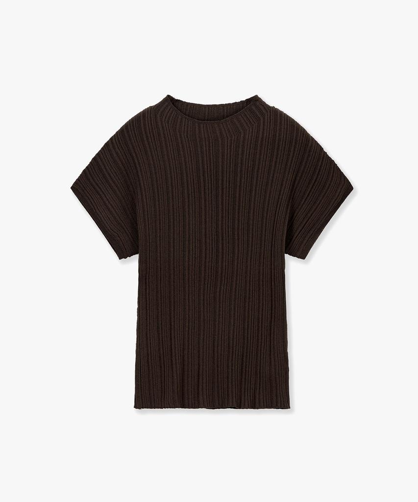MONGDOL Wholegarment Half-Neck Pleated Knit Top Brown Mdkt107Brown