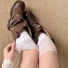 Lace Trim Over-the-Knee Thigh High Stockings with Long Boots - Autumn/Winter Style In White