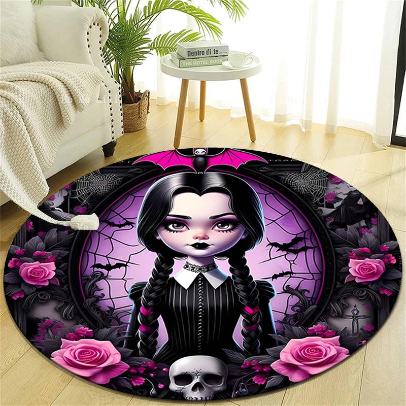 1pc Addams Family Wednesday3 Design Printed Area Round Carpet for Bedroom Living Room Home Decor Rugs Mat Non Slip Mat Rug for Bedside