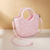 Handwoven Straw Rattan Half-Moon Beach Handbag Large Capacity Women Hollow Out Crossbody Shoulder Bag Half-Round Shoulder Bag