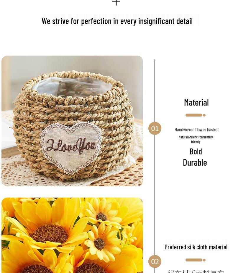 Silk Sunflower Floral Arrangement: Artificial Potted Bouquet for Living Room and Dining Table Decoration.