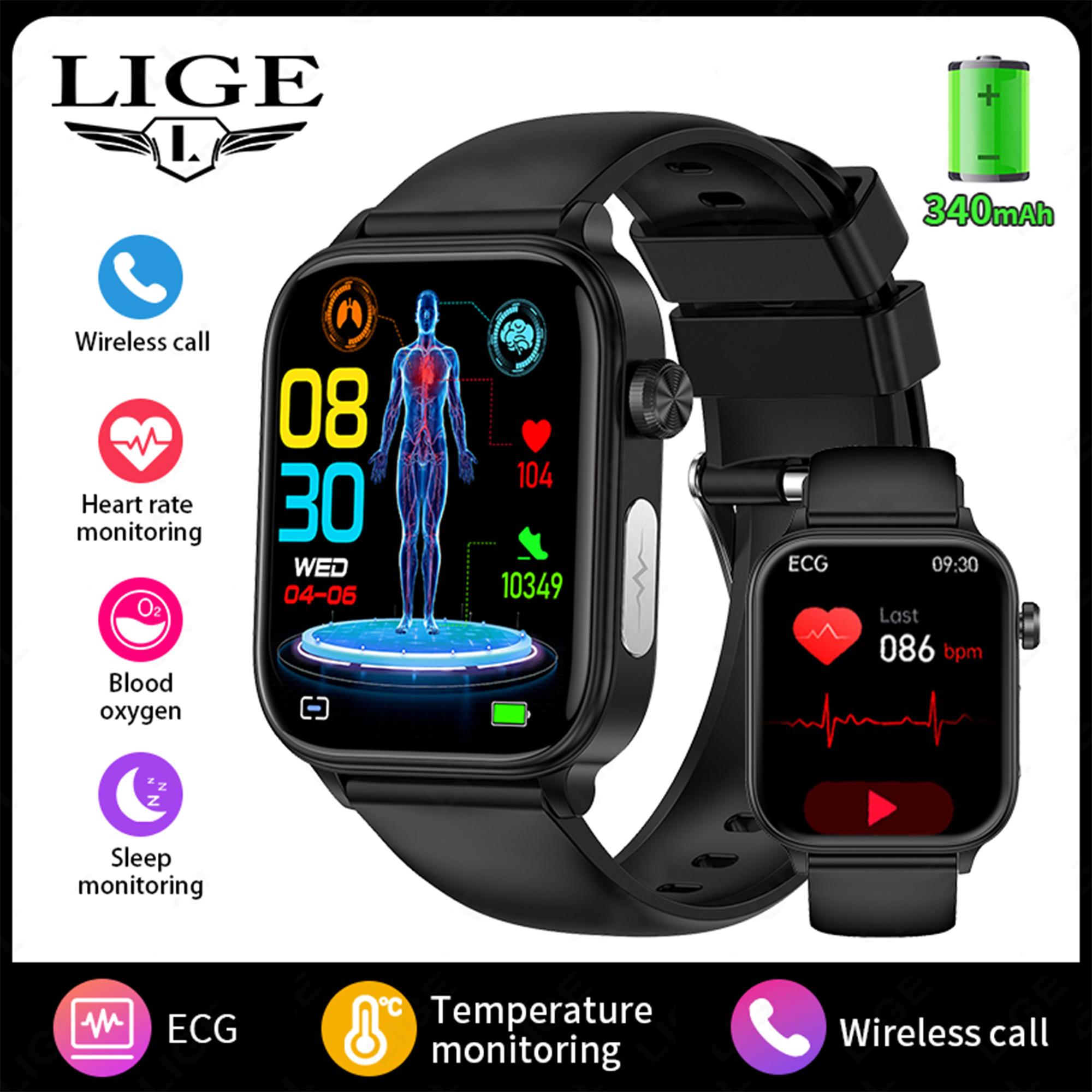 

LIGE ECG Мужские Смарт-часы Водонепроницаемые SOS Функция Первой Помощи Спорт Bluetooth Вызов Женские Смарт-часы silicone strap чёрный