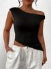 1pc Womens Summer Off The Shoulder Sleeveless One Shoulder Ruched Asymmetrical Y2K Tank Top
