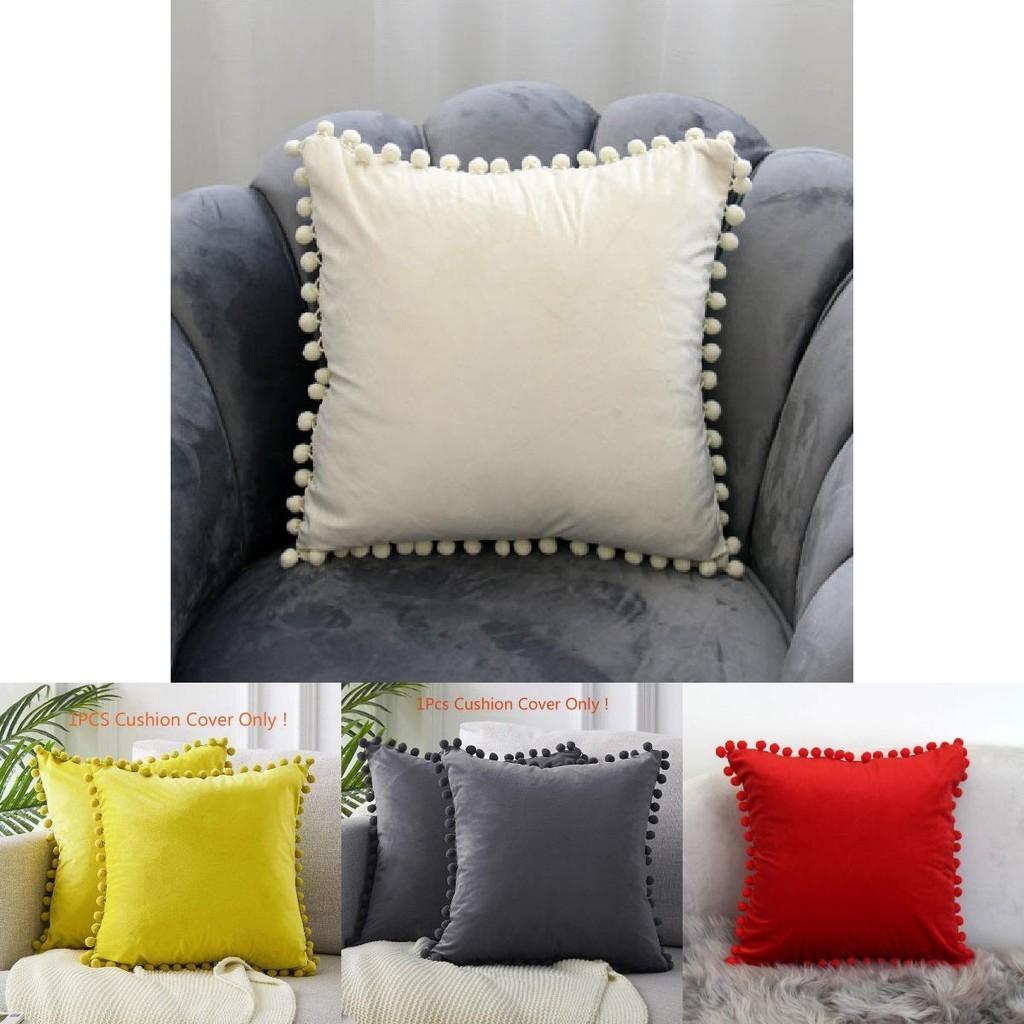 Luxuriöser 45x45cm Pompon Kissenbezug aus weichem Samt für elegante Heimdekoration