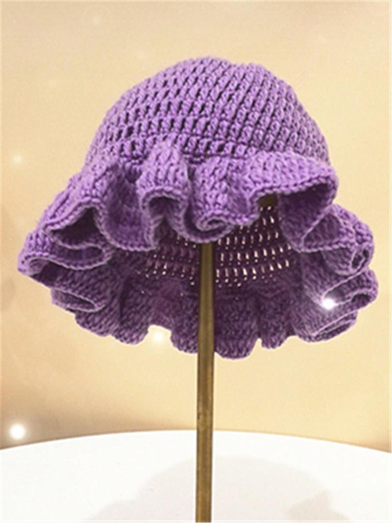 Women's Autumn & Winter Street Style Unique Handmade Crochet Ruched Brim Knitted Hat, Colorful Party Beanie Unisex for Daily Wear Halloween