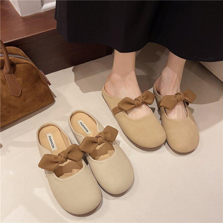 Fairy Wind Bow Bag Head Half Slippers Women Wear 2025 New Summer Soft Flat Bottom French Out Cool Slippers