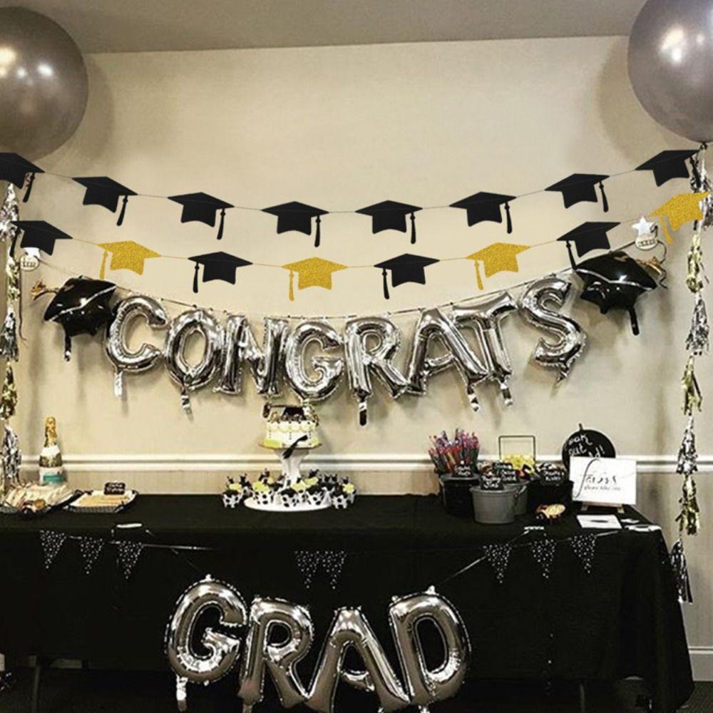 4m Graduation Bachelor Hat Paper Black Gold Graduation Party Hanging Decorations  Graduation Party