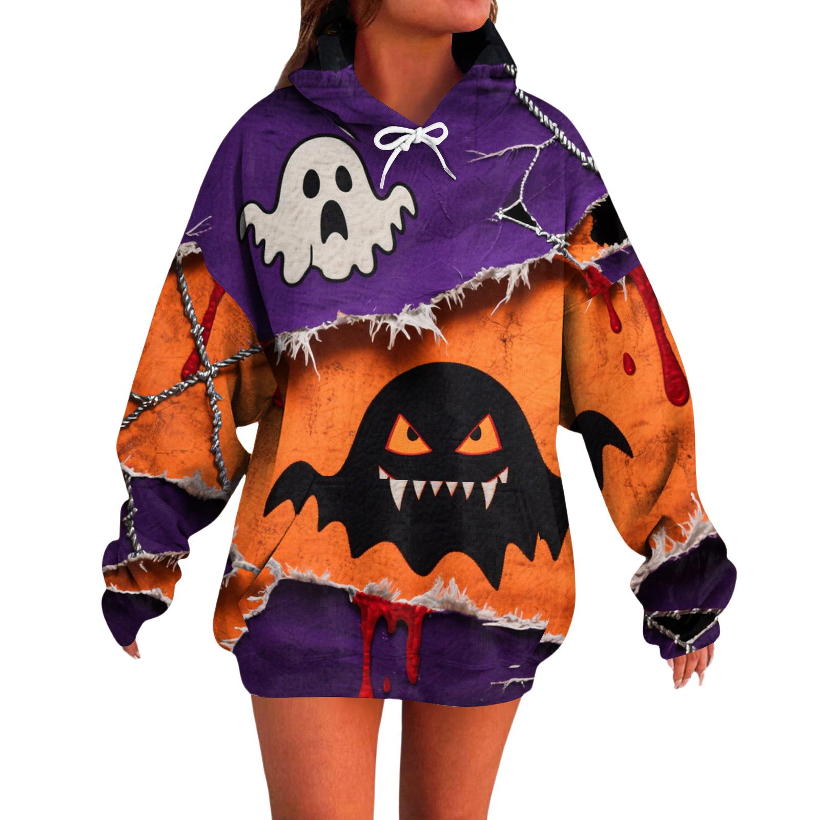 

Ladies Loose Comfortable Casual Fashionable Broken Wind Print Hooded Sweatshirt XXL