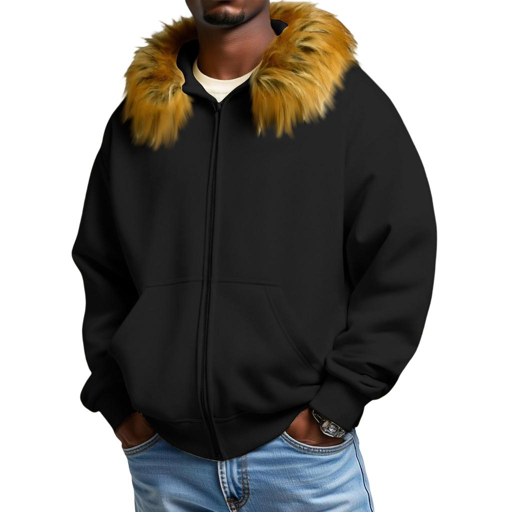 Men's  And   Women's  Leisure  Hooded Artificial   Collar  Hoodie  Coat