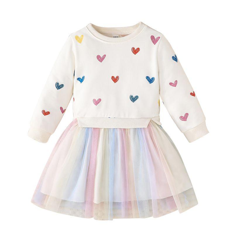 3-13 Years Kids Girls Fake Two Pieces Clothes Mesh Skirt Sweatshirt