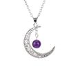 Hollow Moon Natural Crystal Bead Pendant Necklace Amethyst Pendant Couple N598