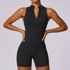 Summer Gym Jumpsuit Women's Fitness Suit Back Hollow Out Short Set Sports Overalls Woman Tracksuit Yoga Clothing Zipper Workout Sportswear With Chest