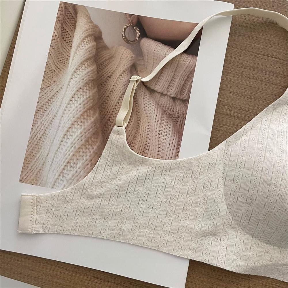 Women's Seamless Triangle Cup Sexy Floral Backless Bra Push Up Anti-Sagging Enhancing for Small Bust Comfortable Thin Style