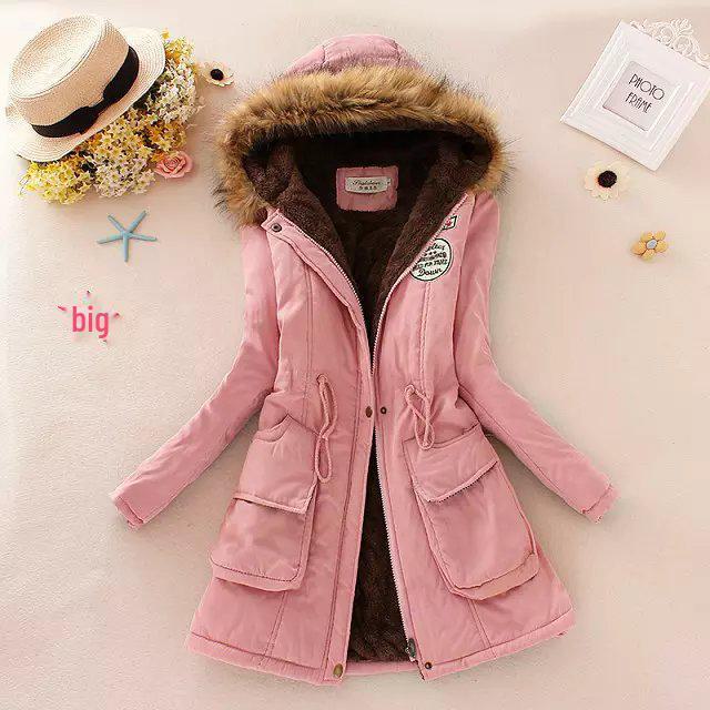 2024 Autumn/Winter Korean Style Slim Waist Hooded Military Cotton Coat for Women