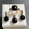 3Pcs Gun Black Plated Blue Zircon Jewelry Set for Women Includes Ring Earrings Necklace Elegant Crystal Blue Topaz Matching Gift