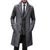 Men's Wool Mid-Length Overcoat Slim Fit Trench Coat for Fall and Winter