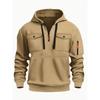 Mens Winter Warm Fleece Lined Hooded Pullover Sweatshirt With Zipper V-Neck Loose Fit Casual Sportswear