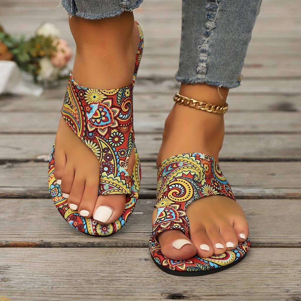 Ethnic Style Slippers for Women New Colorful Patterned Summer Breathable Printed Roman Style Slippers, Open Toe Beach Footwear