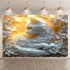 Elegant White Cat Tapestry with 3D Floral Design Perfect for Adding Artistic Beauty to Any Room Decor Ideal for Home or Office