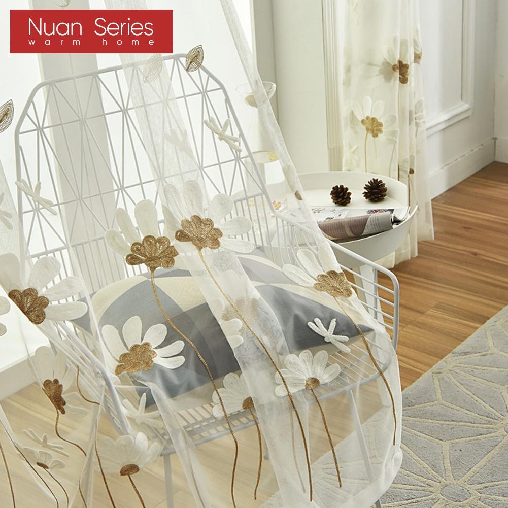 1 Stück Nuan-Serie, 10–20 % Verdunkelung, Ins-Stil, elegant und frisch, bestickt, leicht, weiß, durchsichtig, mit Haken, für Wohnzimmer, Schlafzimmer, Heimdekoration