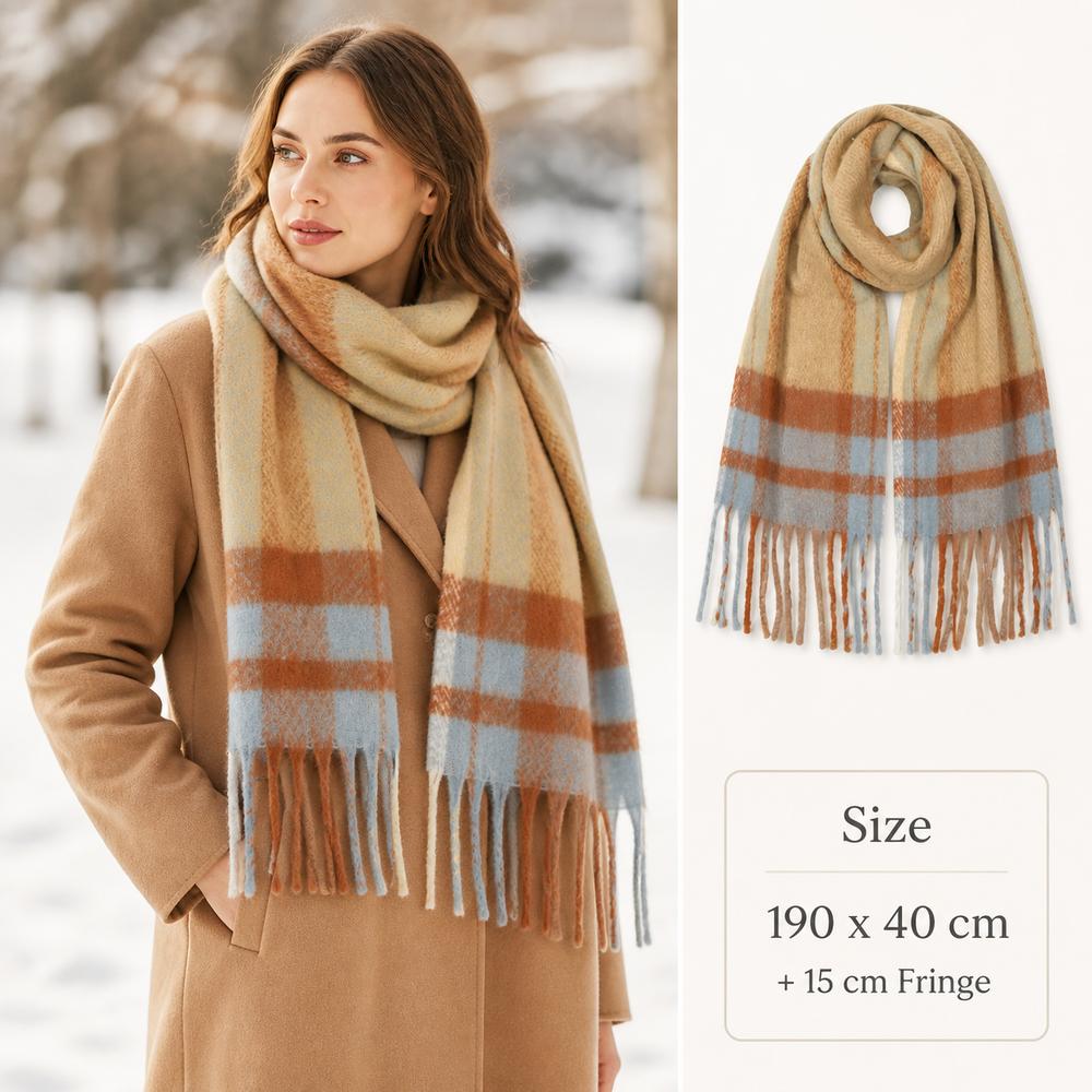 Tassel Fringe Plaid Wrap Soft Knit Long Scarf Elegant Winter Scarf For Unisex