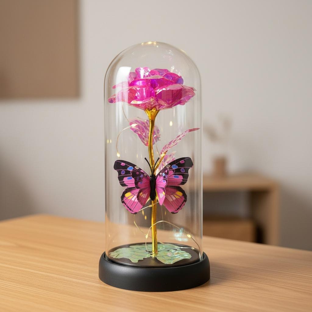 Butterfly Gold Foil Rose Immortal Flower Glass Cover Qixi Festival Valentine's Day Gift Creative Mother's Day Christmas Gift