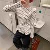 Sweet wind white polka dot long-sleeved T-shirt women's spring temperament age-reducing ruffle edge bottoming shirt, thin inner top
