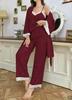 Women's Three-Piece V-Neck Cherry Pajama Set with Lace Trim
