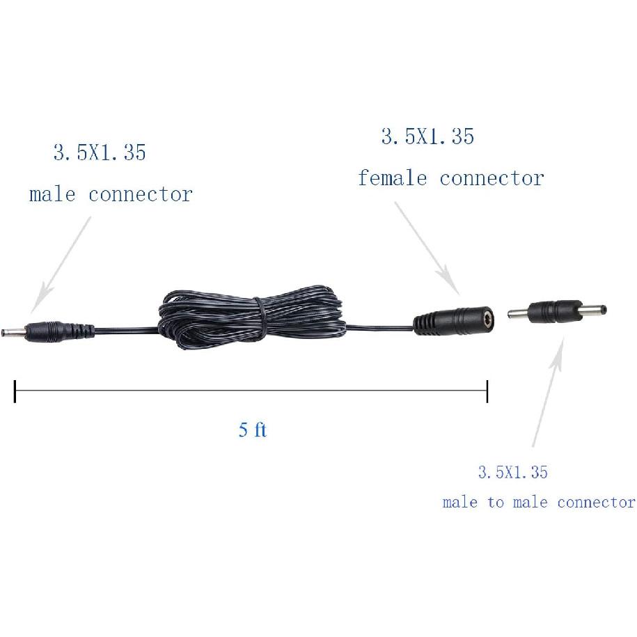 3.5X1.35 DC Connector for AIBOO Single White Kitchen Light Bar, 22AWG,Black Extension Cords,5ft.(3.5 X 1.35 Mm Black Cords,4 Packs)