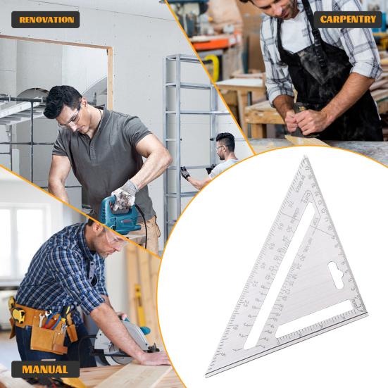 Dreieckiges Lineal, hochpräzises, kompaktes, tragbares, multifunktionales Lineal mit doppelter Lasergravur, Mess- und Layoutwerkzeug für Zimmerleute