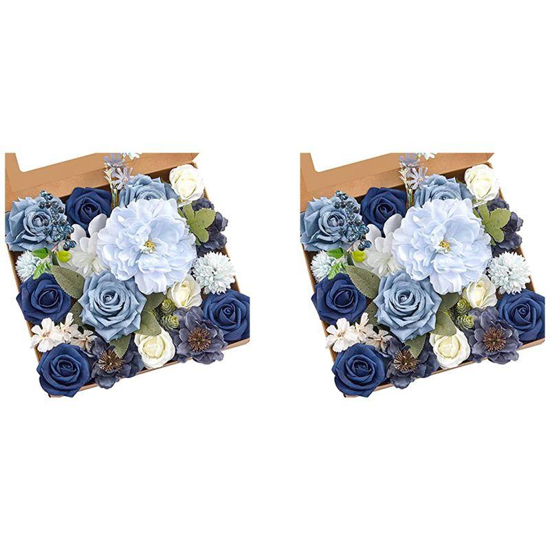 

ABJI-2X Artificial Flowers Fake Dusty Blue Peony Flowers Combo For DIY Wedding Bridal Bouquets Centerpieces Home Decorations