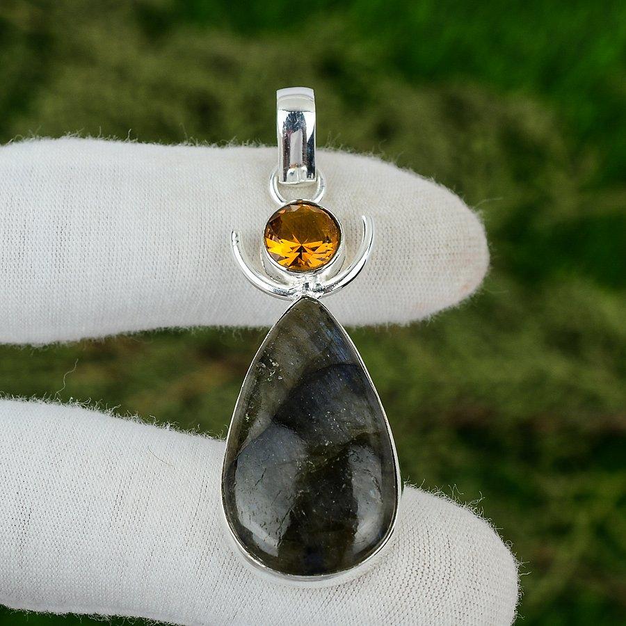 

Pear Labradorite Gemstone Citrine 925 Silver Birthday Mother New Pendant Jewelry