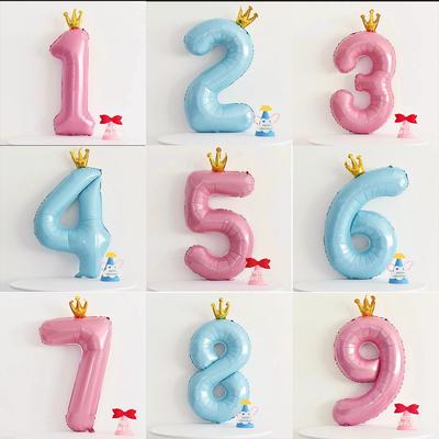 42 Inch Baby Pink And Blue Crown Digital Balloon Children'S Treasure First Birthday Party Scene Decoration Indoor And Outdoor Decoration